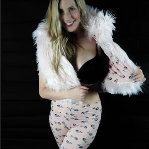 Crop Pink Faux fur vest REVERSIBLE shroom print Boho festival outfit